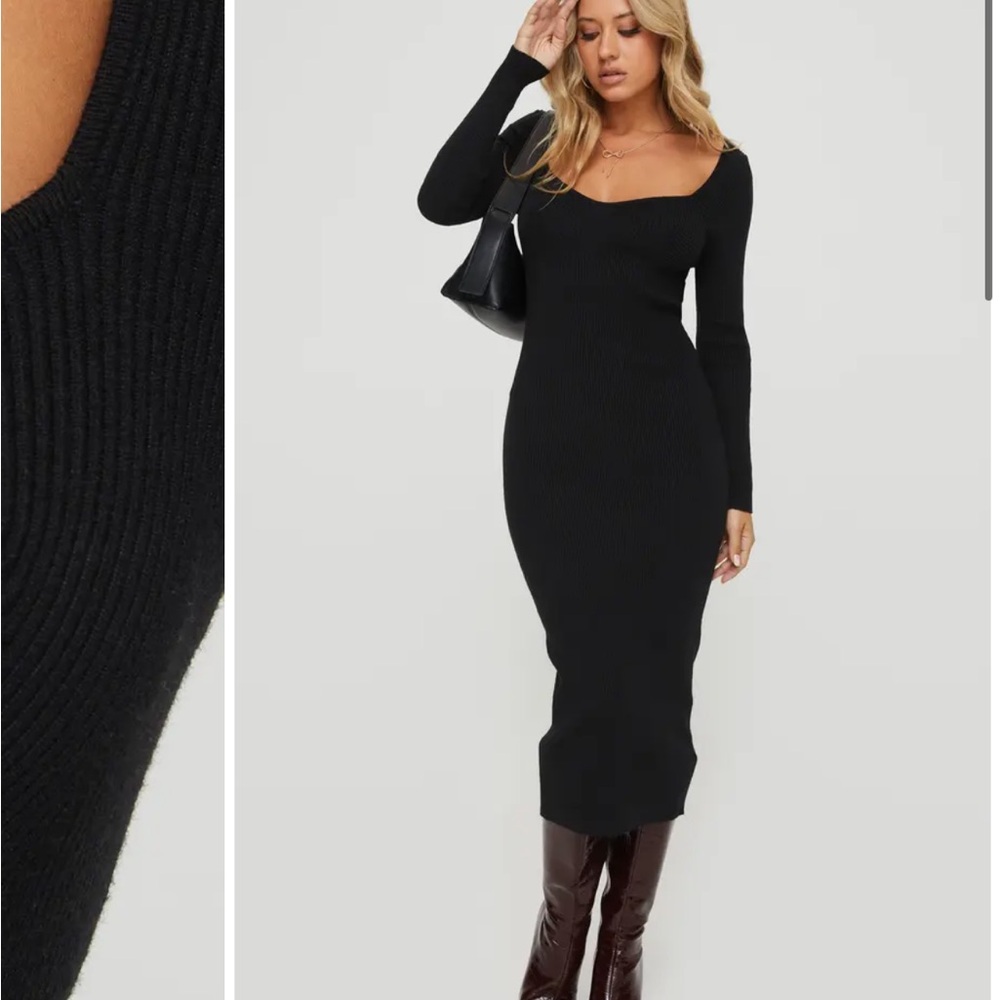 Princess Polly Kaseem Directional Rib Long Sleeve Sweater Midi Dress